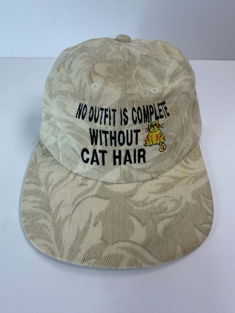 Vintage 90’s No Outfit Is Complete Without Cat Hair Embroidered Corduroy Hat